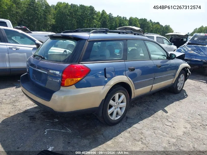 2006 Subaru Legacy Outback 2.5I VIN: 4S4BP61C267312574 Lot: 40296956