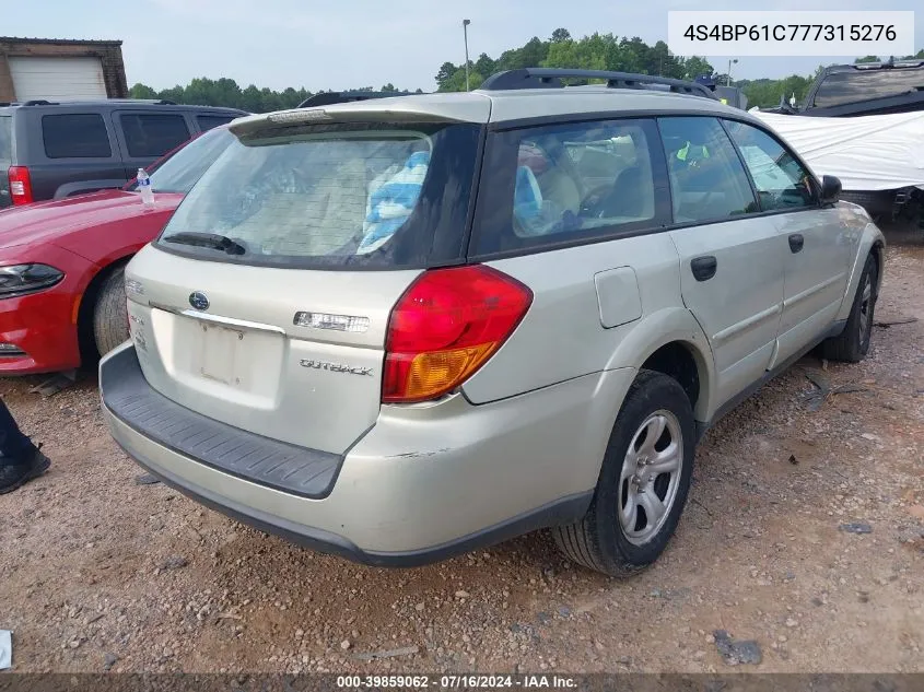 4S4BP61C777315276 2007 Subaru Outback 2.5I Basic