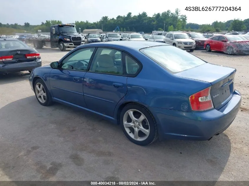 2007 Subaru Legacy 2.5I Limited VIN: 4S3BL626777204364 Lot: 40034218