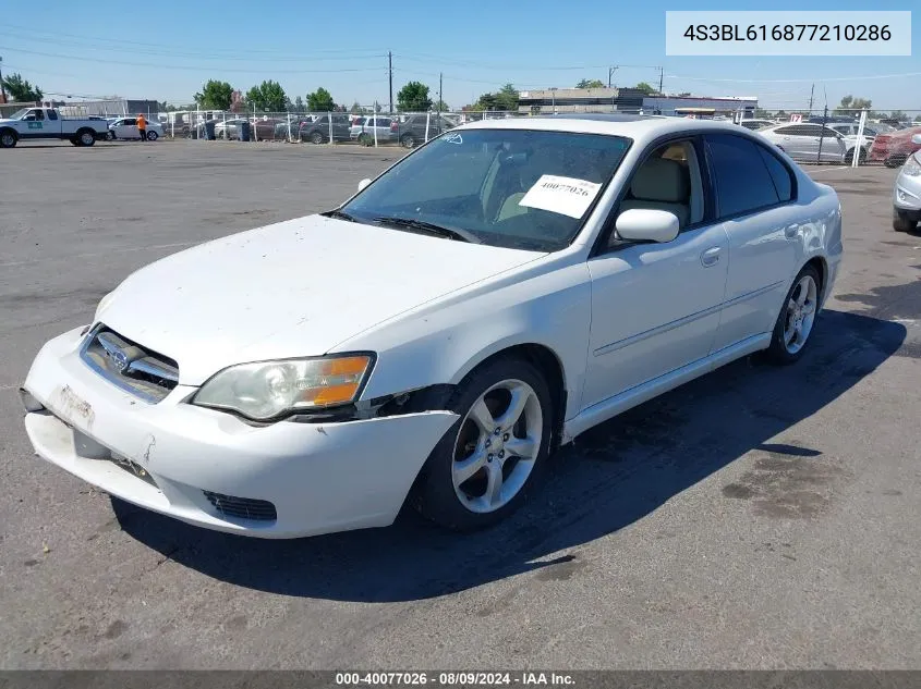 2007 Subaru Legacy 2.5I VIN: 4S3BL616877210286 Lot: 40077026