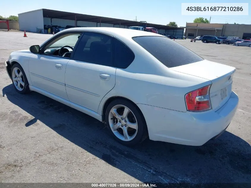 2007 Subaru Legacy 2.5I VIN: 4S3BL616877210286 Lot: 40077026