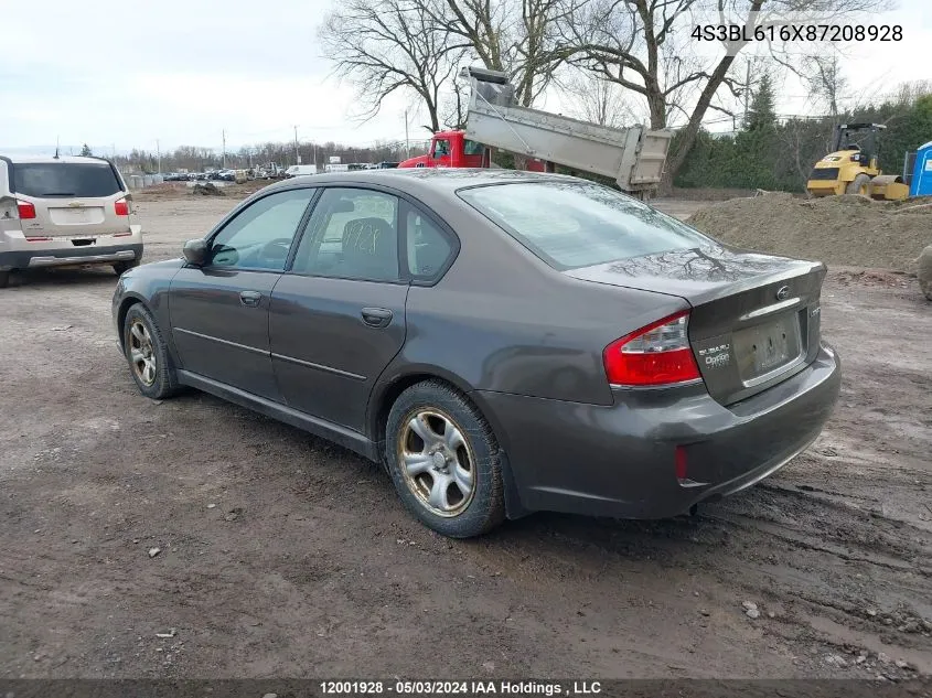 2008 Subaru Legacy VIN: 4S3BL616X87208928 Lot: 12001928