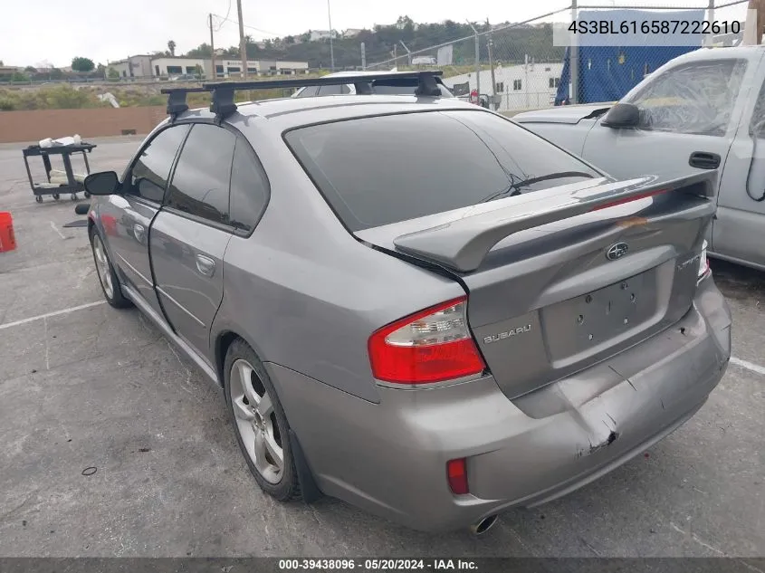 2008 Subaru Legacy 2.5I VIN: 4S3BL616587222610 Lot: 39438096