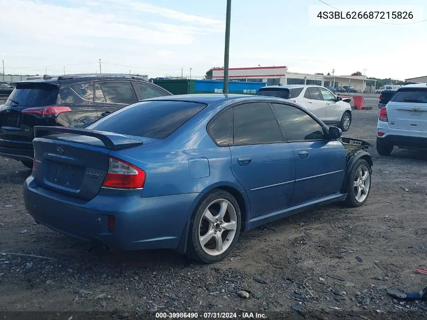 2008 Subaru Legacy 2.5I Limited VIN: 4S3BL626687215826 Lot: 39986490