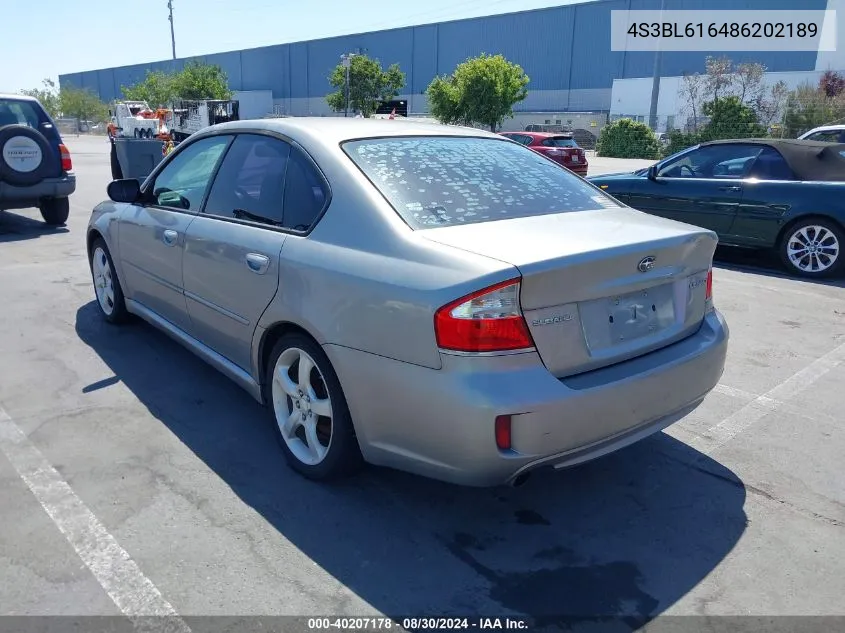 2008 Subaru Legacy 2.5I VIN: 4S3BL616486202189 Lot: 40207178