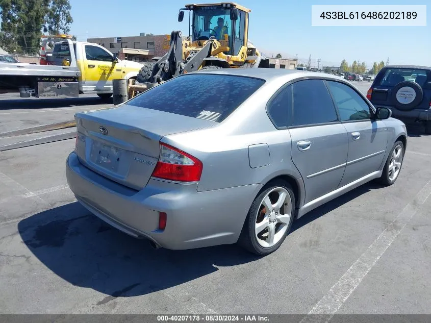 2008 Subaru Legacy 2.5I VIN: 4S3BL616486202189 Lot: 40207178