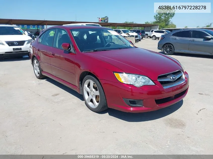 2009 Subaru Legacy 2.5I VIN: 4S3BL616797228278 Lot: 39455319