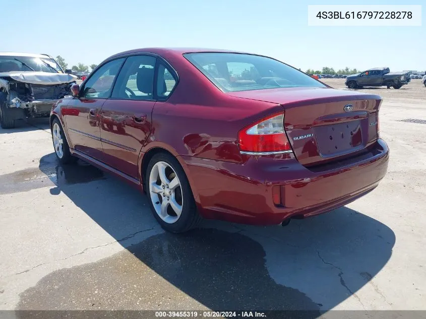 2009 Subaru Legacy 2.5I VIN: 4S3BL616797228278 Lot: 39455319