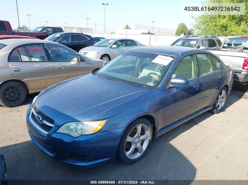 2009 Subaru Legacy 2.5I VIN: 4S3BL616497216542 Lot: 39995408