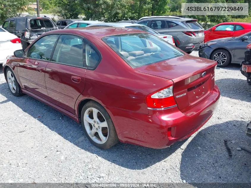 2009 Subaru Legacy 2.5I VIN: 4S3BL616797229849 Lot: 40241086