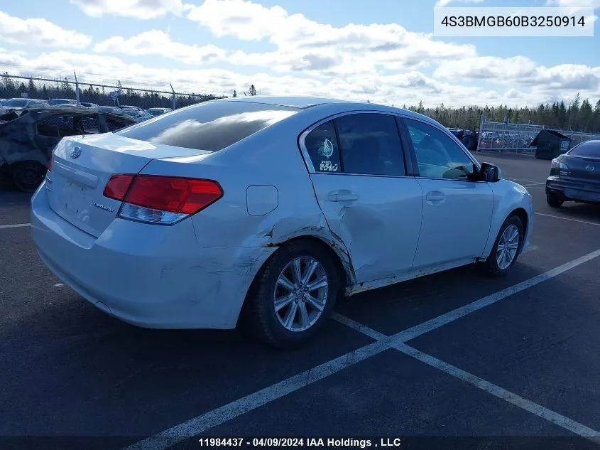 2011 Subaru Legacy 2.5I Premium VIN: 4S3BMGB60B3250914 Lot: 11984437