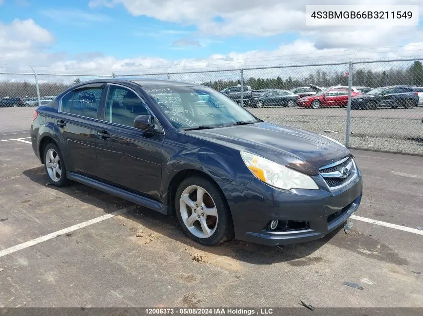 2011 Subaru Legacy 2.5I Premium VIN: 4S3BMGB66B3211549 Lot: 12006373