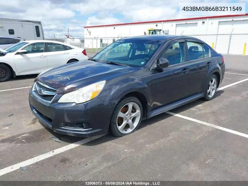 2011 Subaru Legacy 2.5I Premium VIN: 4S3BMGB66B3211549 Lot: 12006373