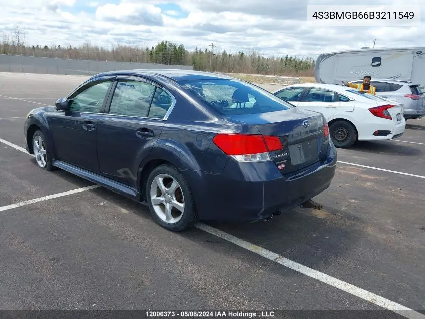 2011 Subaru Legacy 2.5I Premium VIN: 4S3BMGB66B3211549 Lot: 12006373