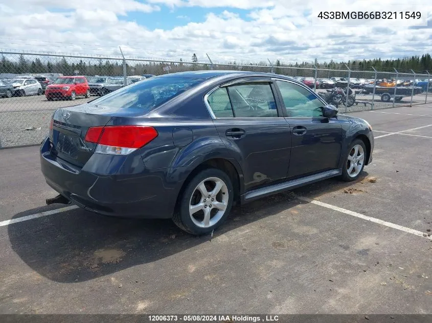 2011 Subaru Legacy 2.5I Premium VIN: 4S3BMGB66B3211549 Lot: 12006373