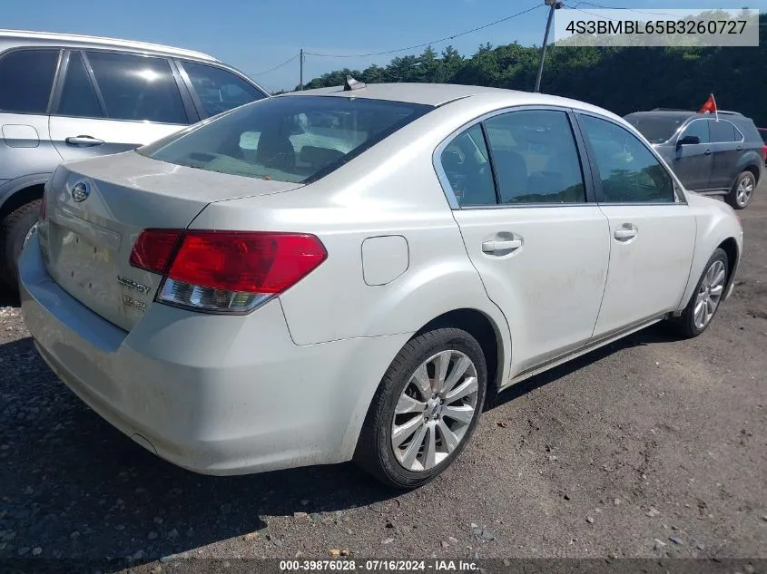 4S3BMBL65B3260727 2011 Subaru Legacy 2.5I Limited