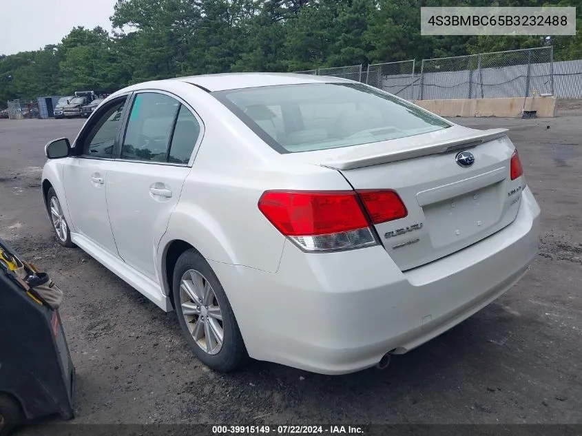 2011 Subaru Legacy 2.5I Premium VIN: 4S3BMBC65B3232488 Lot: 39915149