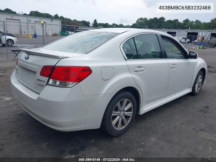 2011 Subaru Legacy 2.5I Premium VIN: 4S3BMBC65B3232488 Lot: 39915149