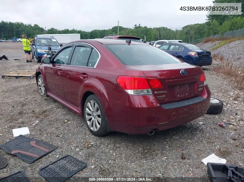 4S3BMBK67B3260794 2011 Subaru Legacy 2.5I Limited