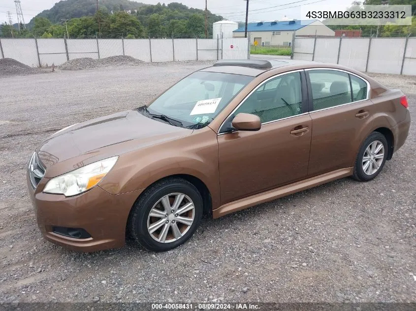 2011 Subaru Legacy 2.5I Premium VIN: 4S3BMBG63B3233312 Lot: 40058431