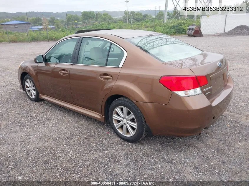 2011 Subaru Legacy 2.5I Premium VIN: 4S3BMBG63B3233312 Lot: 40058431