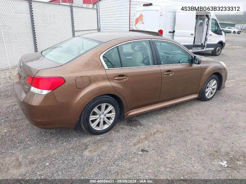 2011 Subaru Legacy 2.5I Premium VIN: 4S3BMBG63B3233312 Lot: 40058431