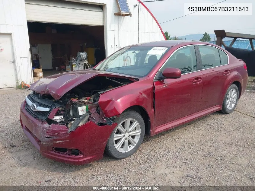 2011 Subaru Legacy 2.5I Premium VIN: 4S3BMBC67B3211643 Lot: 40059164