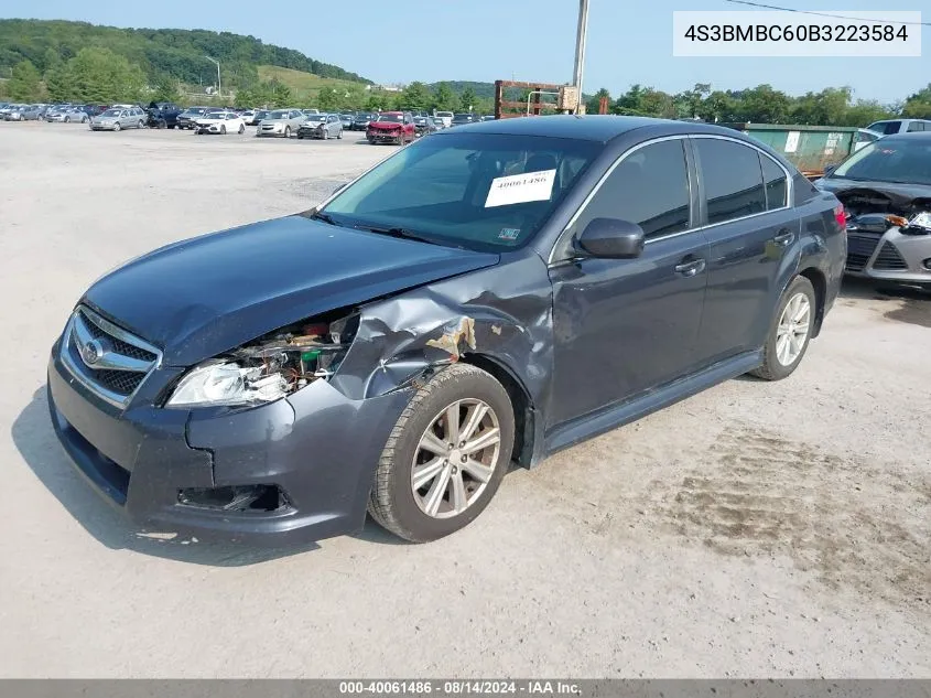 2011 Subaru Legacy 2.5I Premium VIN: 4S3BMBC60B3223584 Lot: 40061486