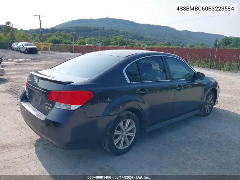 2011 Subaru Legacy 2.5I Premium VIN: 4S3BMBC60B3223584 Lot: 40061486