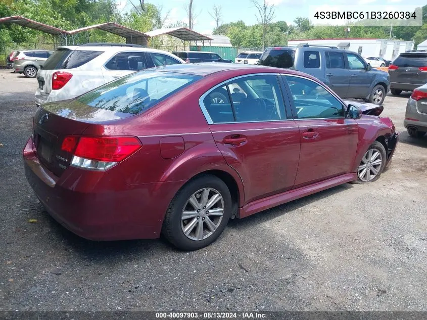 2011 Subaru Legacy 2.5I Premium VIN: 4S3BMBC61B3260384 Lot: 40097903