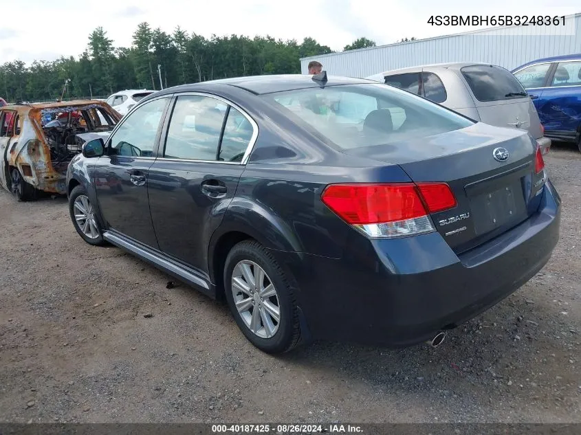 2011 Subaru Legacy 2.5I Premium VIN: 4S3BMBH65B3248361 Lot: 40187425