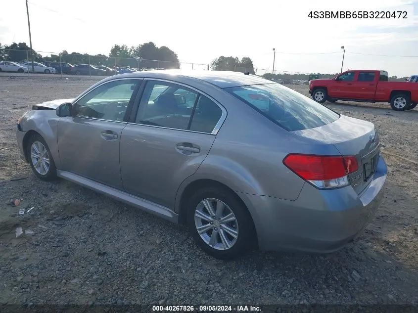 2011 Subaru Legacy 2.5I Premium VIN: 4S3BMBB65B3220472 Lot: 40267826