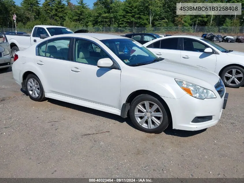 2011 Subaru Legacy 2.5I Premium VIN: 4S3BMBC61B3258408 Lot: 40323454