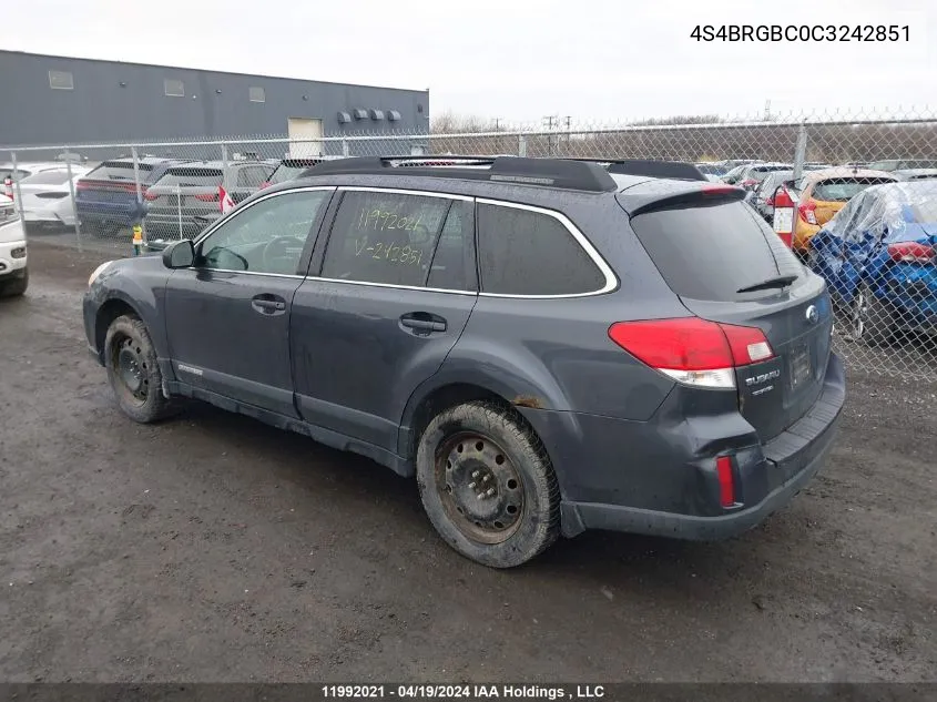 2012 Subaru Legacy Outback VIN: 4S4BRGBC0C3242851 Lot: 11992021