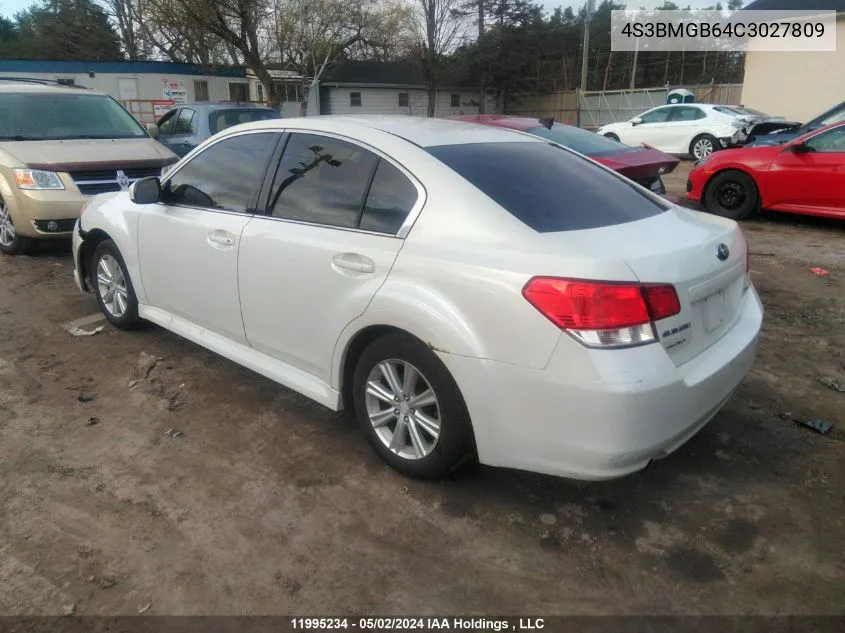 2012 Subaru Legacy 2.5I Premium VIN: 4S3BMGB64C3027809 Lot: 11995234