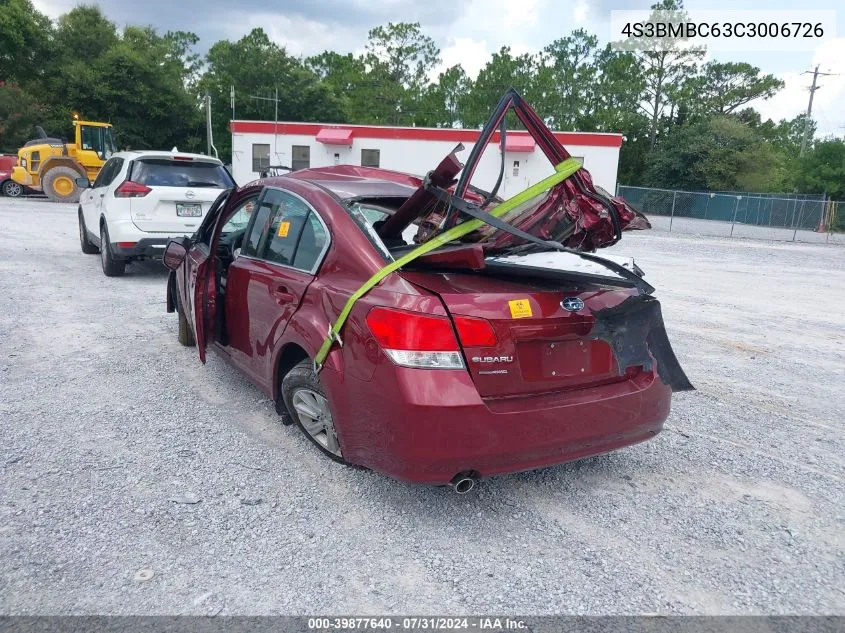 2012 Subaru Legacy 2.5I Premium VIN: 4S3BMBC63C3006726 Lot: 39877640