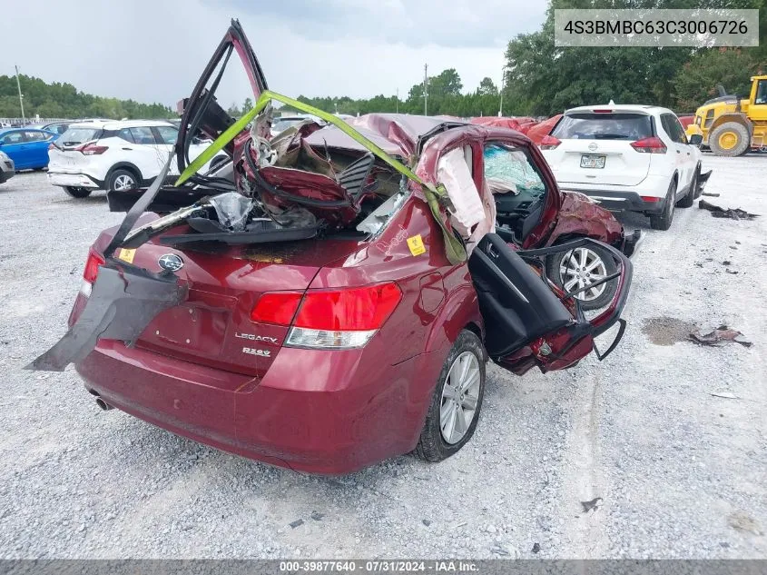 2012 Subaru Legacy 2.5I Premium VIN: 4S3BMBC63C3006726 Lot: 39877640