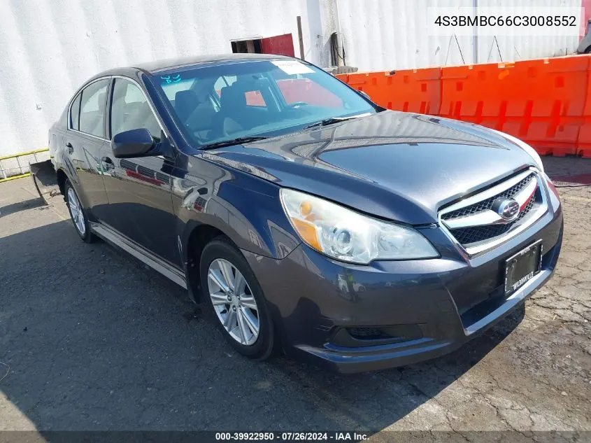 2012 Subaru Legacy 2.5I Premium VIN: 4S3BMBC66C3008552 Lot: 39922950