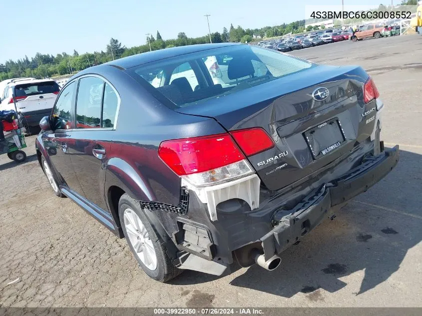 2012 Subaru Legacy 2.5I Premium VIN: 4S3BMBC66C3008552 Lot: 39922950