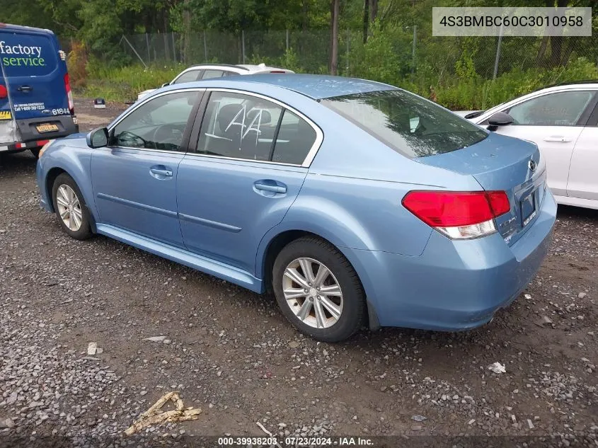 2012 Subaru Legacy 2.5I Premium VIN: 4S3BMBC60C3010958 Lot: 39938203