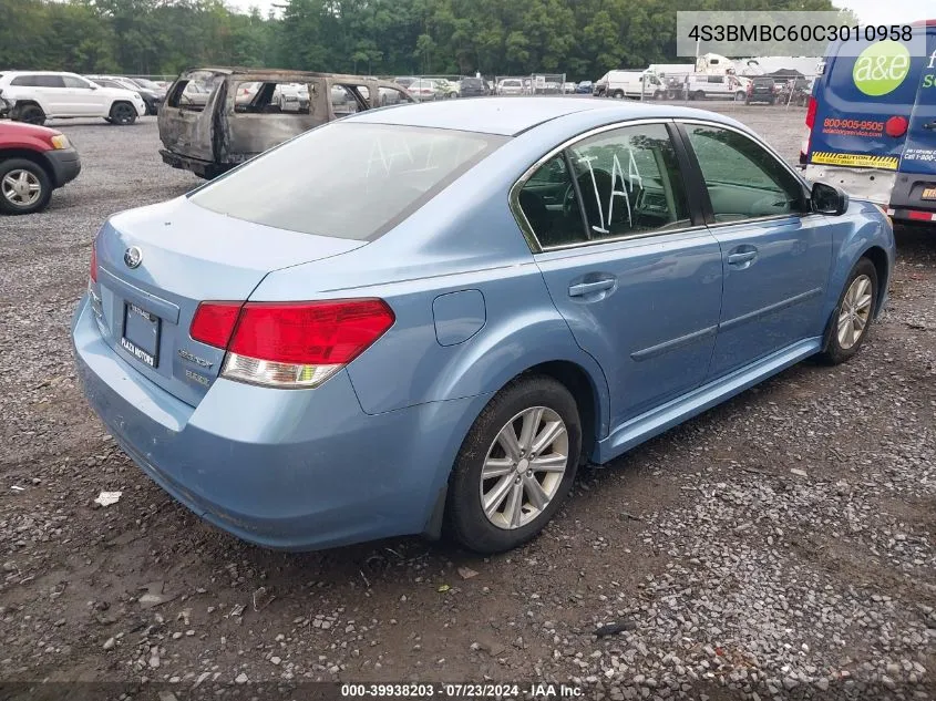 2012 Subaru Legacy 2.5I Premium VIN: 4S3BMBC60C3010958 Lot: 39938203