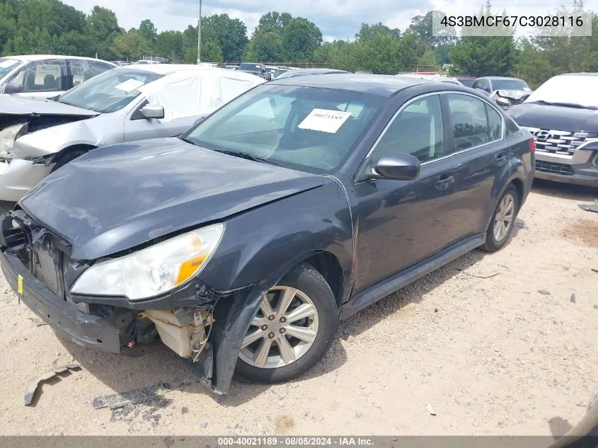 2012 Subaru Legacy 2.5I Premium VIN: 4S3BMCF67C3028116 Lot: 40021189