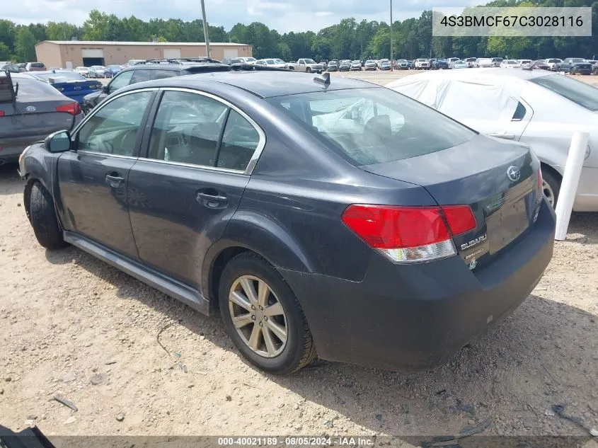 2012 Subaru Legacy 2.5I Premium VIN: 4S3BMCF67C3028116 Lot: 40021189