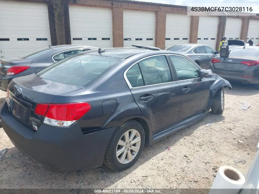 2012 Subaru Legacy 2.5I Premium VIN: 4S3BMCF67C3028116 Lot: 40021189