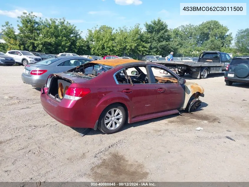 2012 Subaru Legacy 2.5I Premium VIN: 4S3BMCG62C3011500 Lot: 40088845