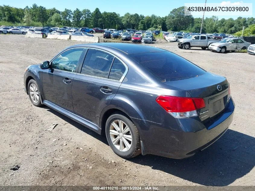 2012 Subaru Legacy 2.5I VIN: 4S3BMBA67C3039800 Lot: 40110210