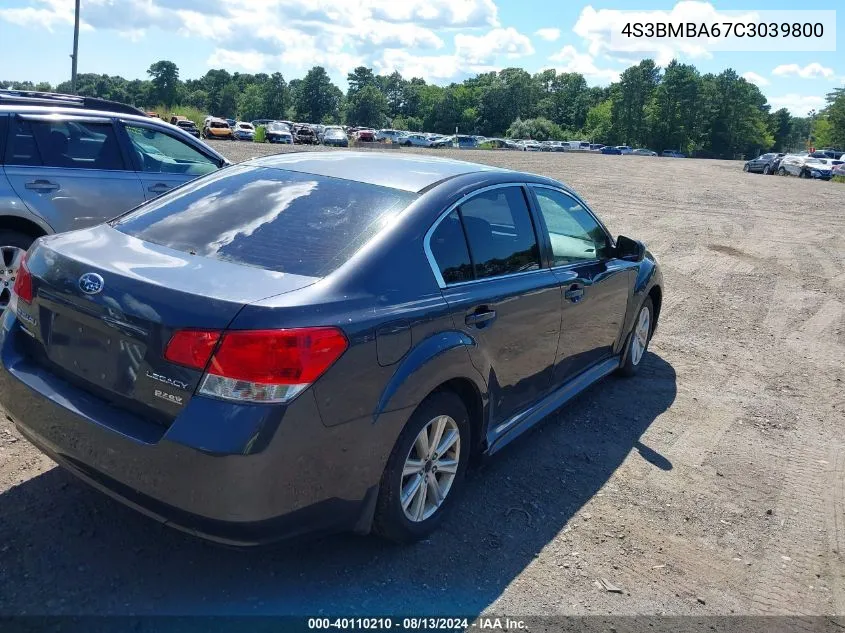 2012 Subaru Legacy 2.5I VIN: 4S3BMBA67C3039800 Lot: 40110210