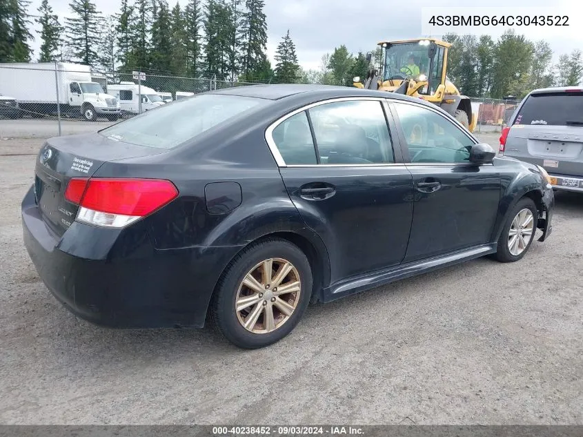 2012 Subaru Legacy 2.5I Premium VIN: 4S3BMBG64C3043522 Lot: 40238452