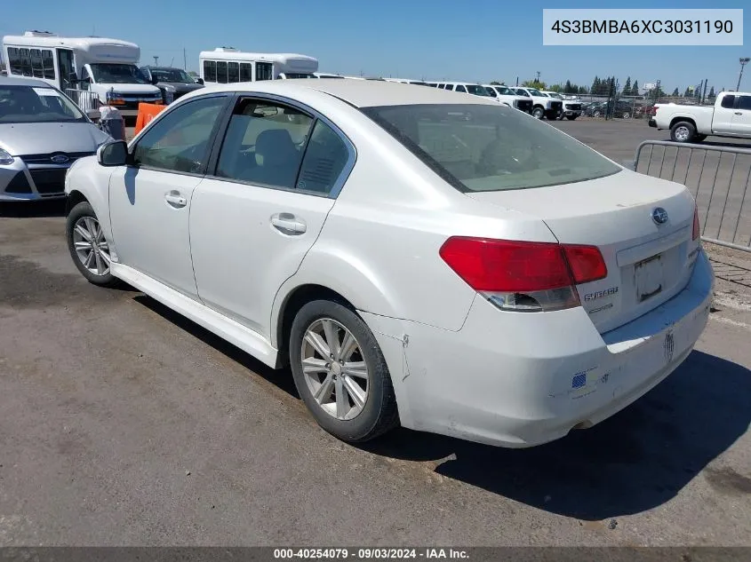 2012 Subaru Legacy 2.5I VIN: 4S3BMBA6XC3031190 Lot: 40254079