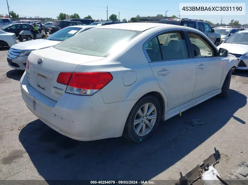 2012 Subaru Legacy 2.5I VIN: 4S3BMBA6XC3031190 Lot: 40254079